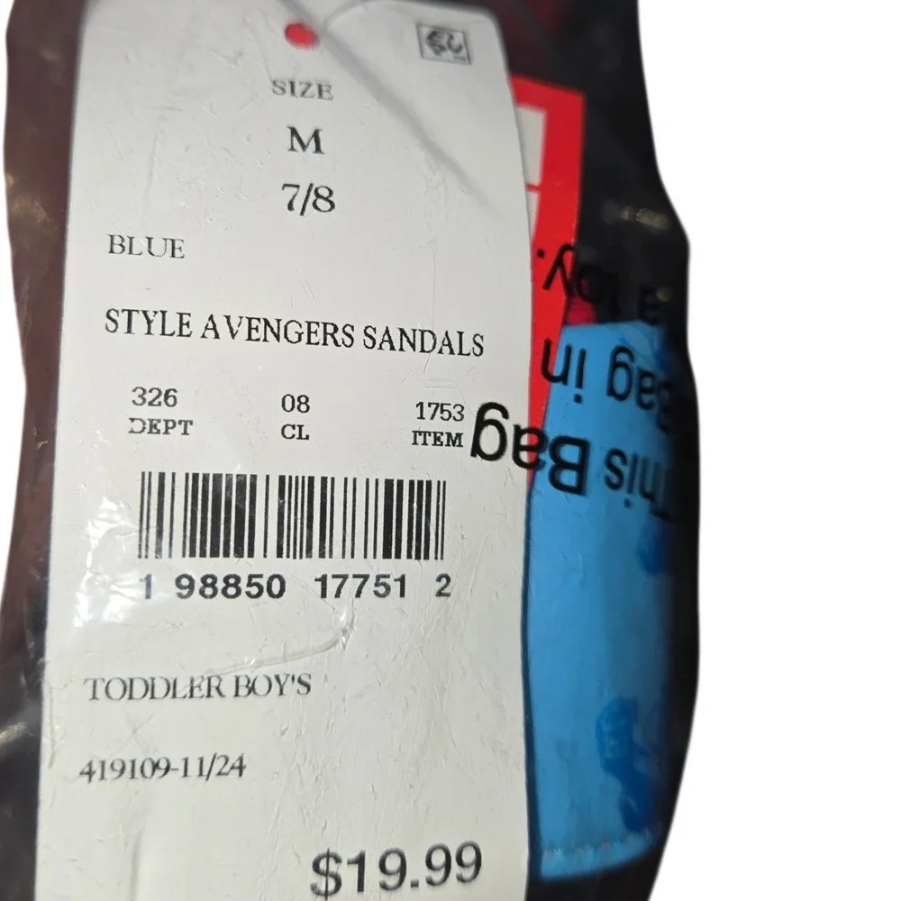 Marvel Avengers Toddler Boys Slide Sandals Blue Red Character Print Size 7/8 NWT